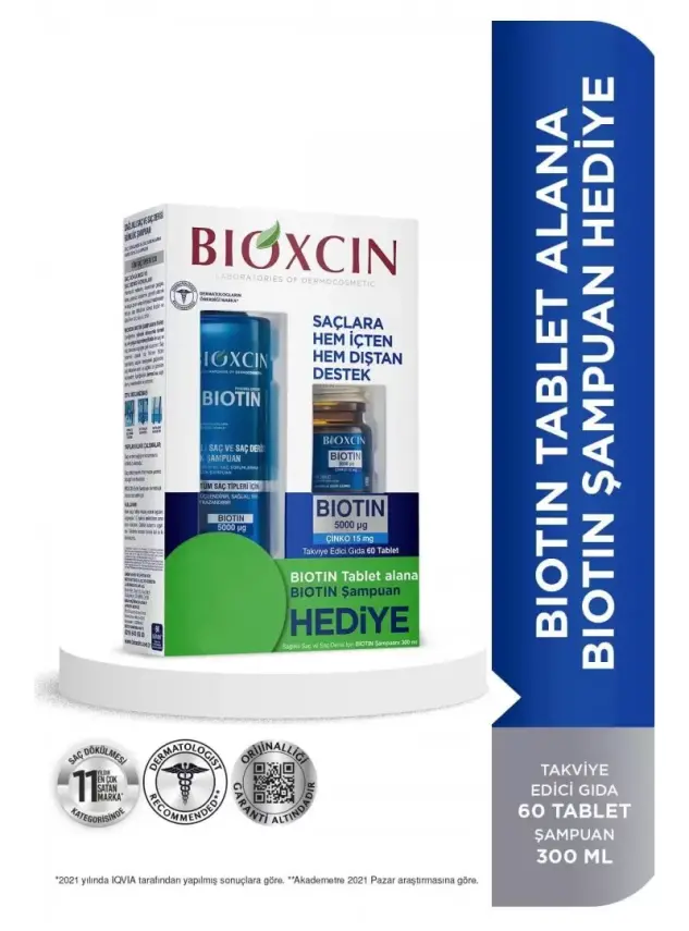 Bioxcin Biotin 5000 Mcg 60 Tablet + Biotin Şampuan 300 ml Kofre - 1