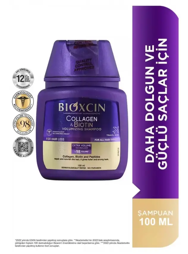 Bioxcin Collagen & Biotin Hacim Şampuanı 100 ml - Seyahat Boy - 1
