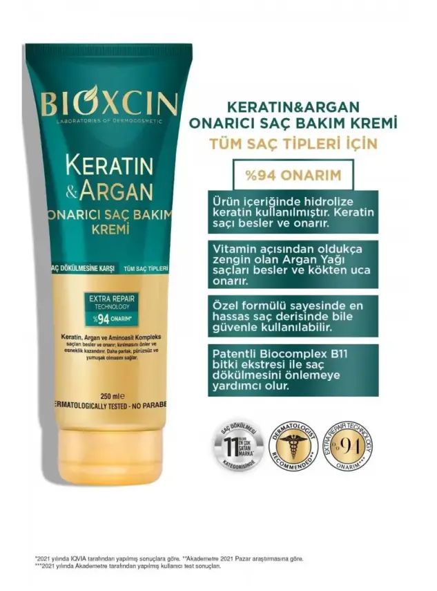 Bioxcin Keratin & Argan Onarıcı Saç Bakım Kremi 250 ml - 3