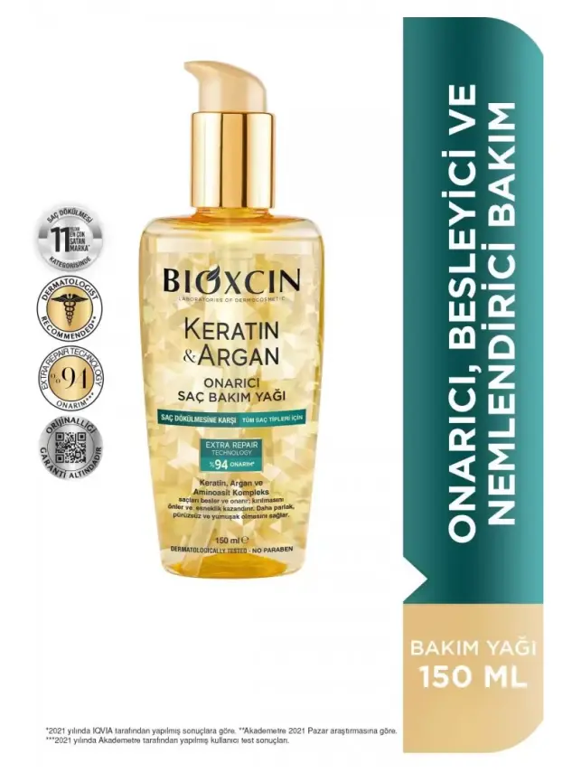 Bioxcin Keratin & Argan Onarıcı Saç Bakım Yağı 150 ml - 1