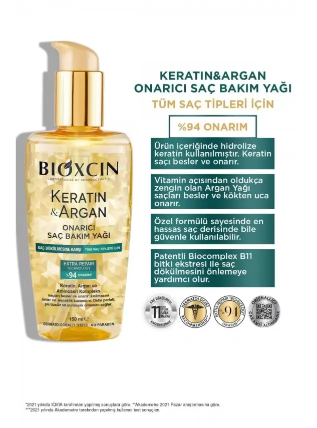 Bioxcin Keratin & Argan Onarıcı Saç Bakım Yağı 150 ml - 2