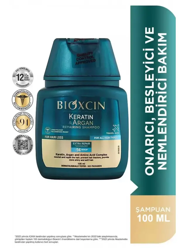 Bioxcin Keratin & Argan Onarıcı Şampuan 100 ml - Seyahat Boy - 1
