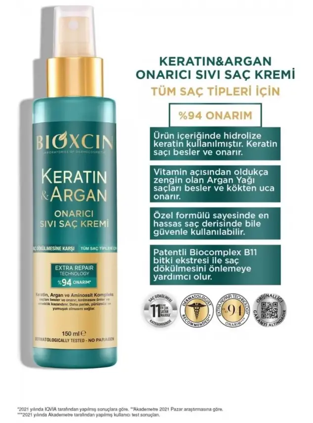 Bioxcin Keratin & Argan Onarıcı Sıvı Saç Kremi 150 ml - 3