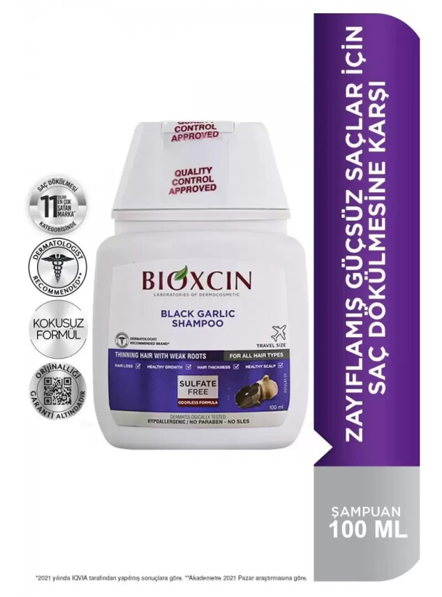 Bioxcin Siyah Sarımsak Şampuanı 100 ml - Güçsüz Saçlar - Seyahat Boy - Bioxcin