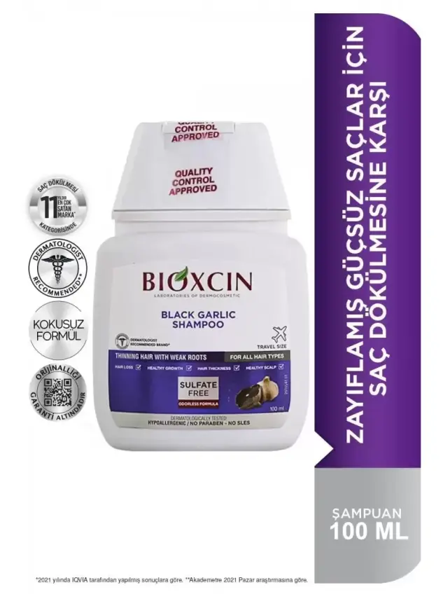 Bioxcin Siyah Sarımsak Şampuanı 100 ml - Güçsüz Saçlar - Seyahat Boy - 1