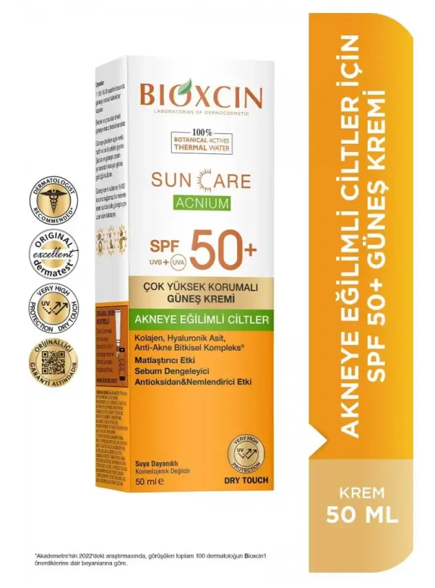 Bioxcin Sun Care Acnium Akneye Eğilimli Ciltler İçin Güneş Kremi Spf50+ 50ml - 1