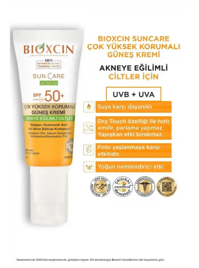 Bioxcin Sun Care Acnium Akneye Eğilimli Ciltler İçin Güneş Kremi Spf50+ 50ml - 3