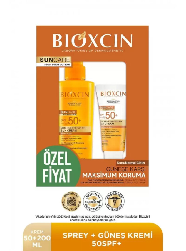 Bioxcin Sun Care Spf 50 Yüz Güneş Kremi 50 ml + Vücut Güneş Spreyi 200 ml - Kuru/Normal Cilt - Bioxcin