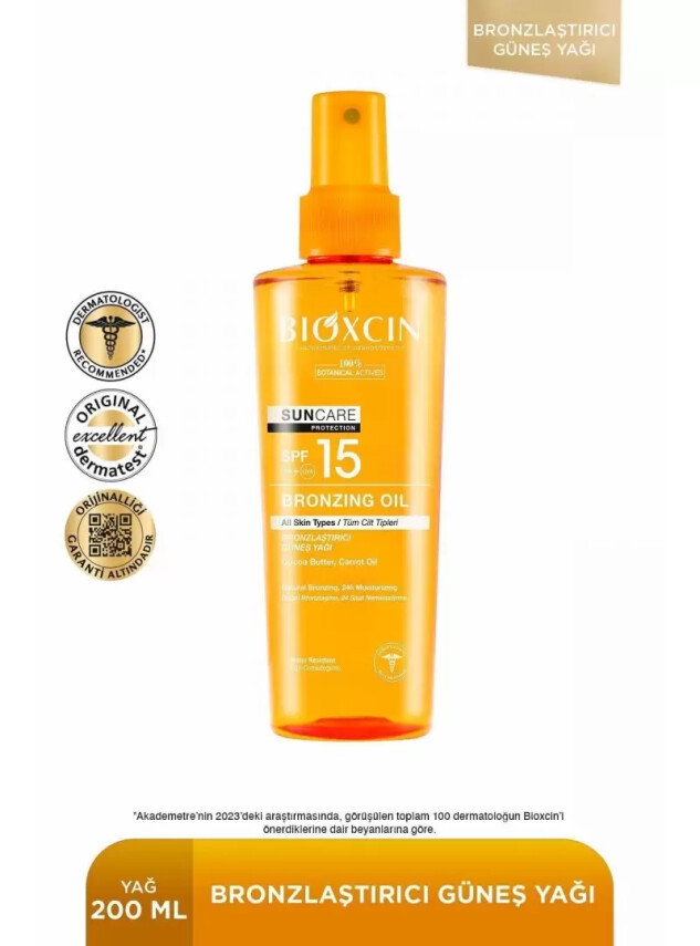Bioxcin Sun Care Tüm Ciltler İçin Bronzlaştırıcı Yağ Spf 15 200 ml - Bioxcin