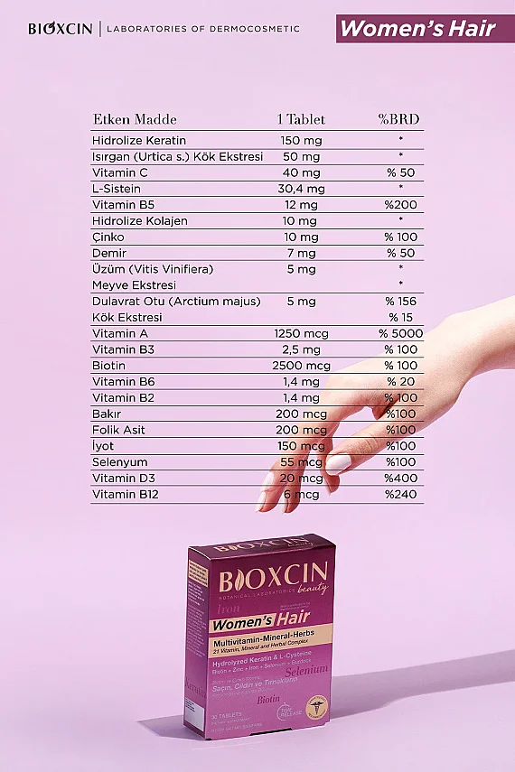 Bioxcin Womens Hair 30 Tablet + Seyahat Boy Multivitamin Şampuan Hediye - 4