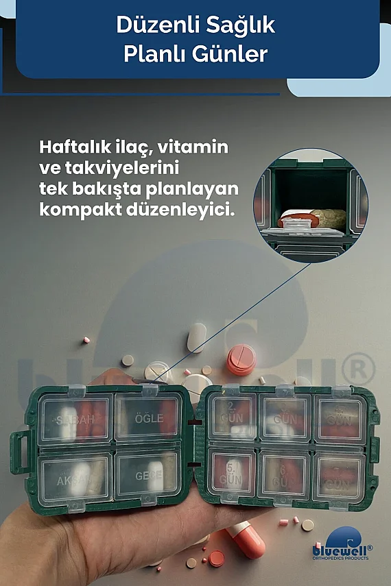 Bluewell Maxxi Taşınabilir İlaç Saklama Kutusu 10 Bölmeli Haftalık Günlük - 3