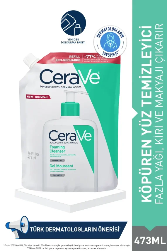CeraVe Foaming Cleanser Normal ve Kuru Ciltler İçin Nemlendiren Temizleyici 473 ml - Refill - 1