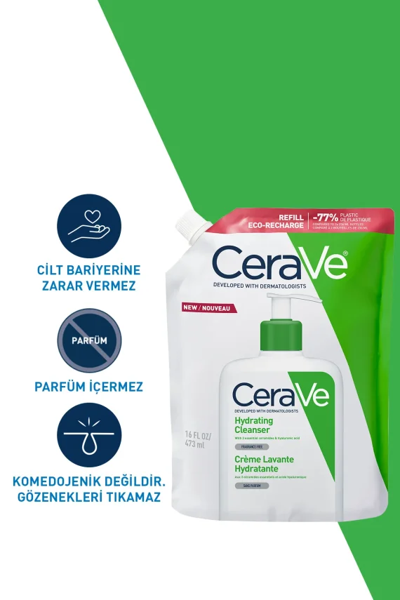 CeraVe Hydrating Cleanser Normal Ve Kuru Ciltler İçin Nemlendiren Temizleyici 473 ml - Refill - 3