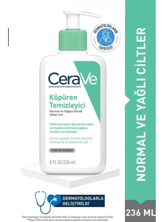 CeraVe Köpüren Temizleyici Seramid İçerikli Normal & Yağlı Ciltler Yüz Vücut 236 ml - Cerave