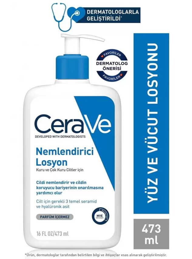 CeraVe Nemlendirici Losyon Kuru Ciltler Seramid ve Hyalüronik Asit İçerikli Yüz Vücut 473ml - Cerave