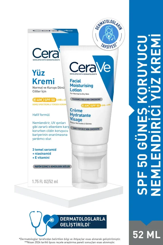 Cerave SPF50 Güneş Koruma Faktörlü Yüz Kremi 52 ml - 1