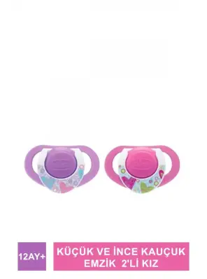 Chicco Physio Compact Küçük ve İnce Kauçuk Emzik 12 Ay+ 2'li Kız - Chicco