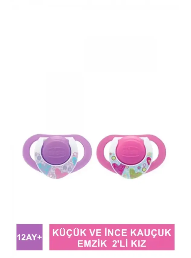 Chicco Physio Compact Küçük ve İnce Kauçuk Emzik 12 Ay+ 2'li Kız - 1