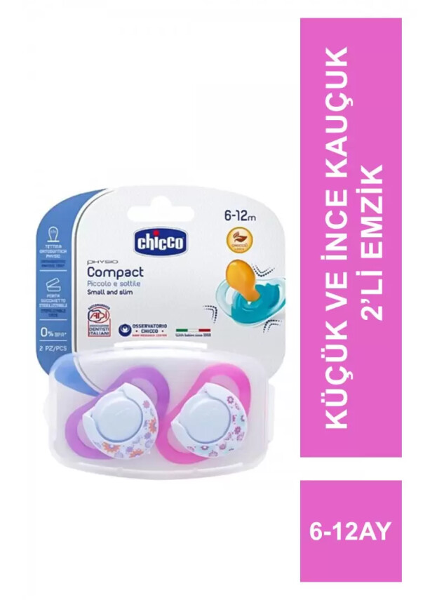 Chicco Physio Compact Küçük ve İnce Kauçuk Emzik 6-12 Ay 2'li - Chicco