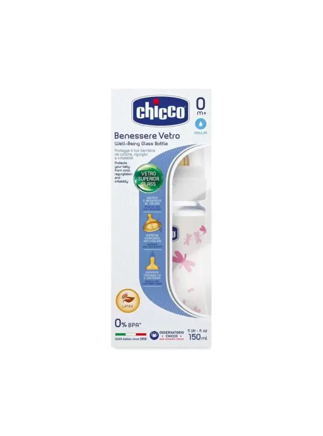 Chicco Wellbeing Cam Biberon Kauçuk Emzikli 150 ml - Pembe - 1