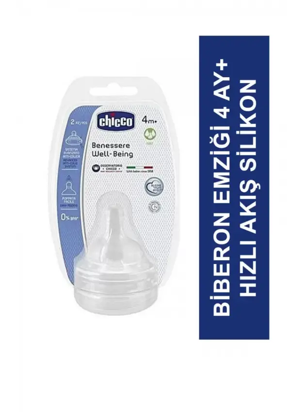 Chicco WellBeing Fizyolojik Biberon Emziği 4 Ay+ Hızlı Akış Silikon - 1
