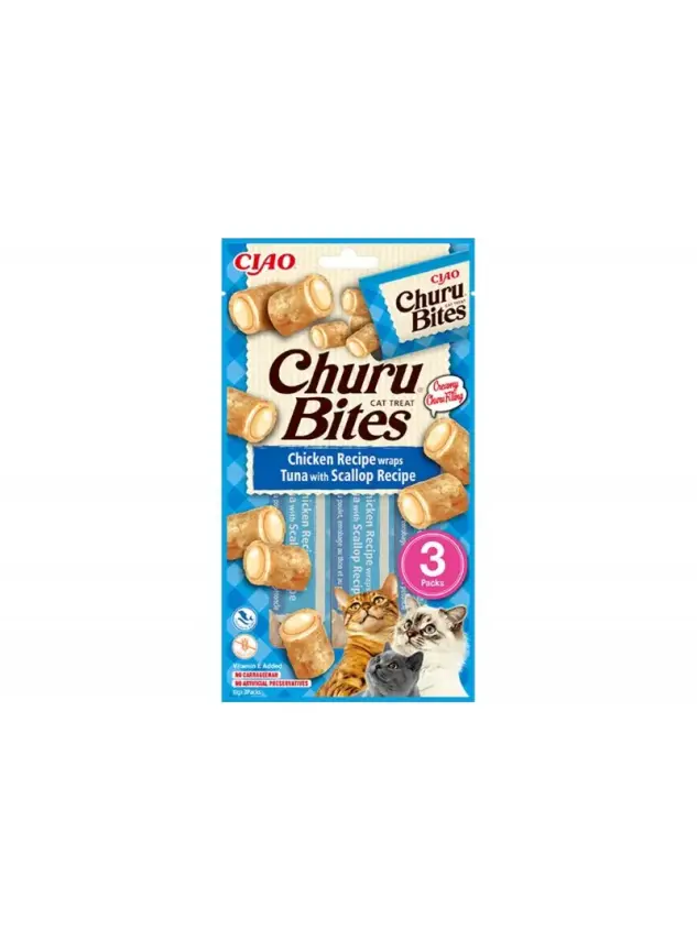 Churu Bites Tavuk Sargılı, Deniz Taraklı ve Ton Balıklı Kedi Ödül Maması 3x10 GR. - 1