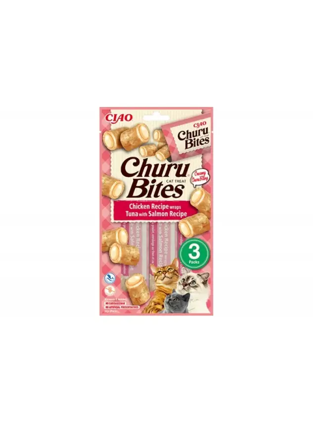 Churu Bites Tavuk Sargılı, Ton Balıklı ve Somonlu Kedi Ödül Maması 3x10 GR. - 1