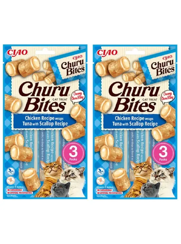 Churu Bites Tavuk,Deniz Taraklı ve Ton Balıklı Kedi Ödül Maması 3x2 Paket - 1