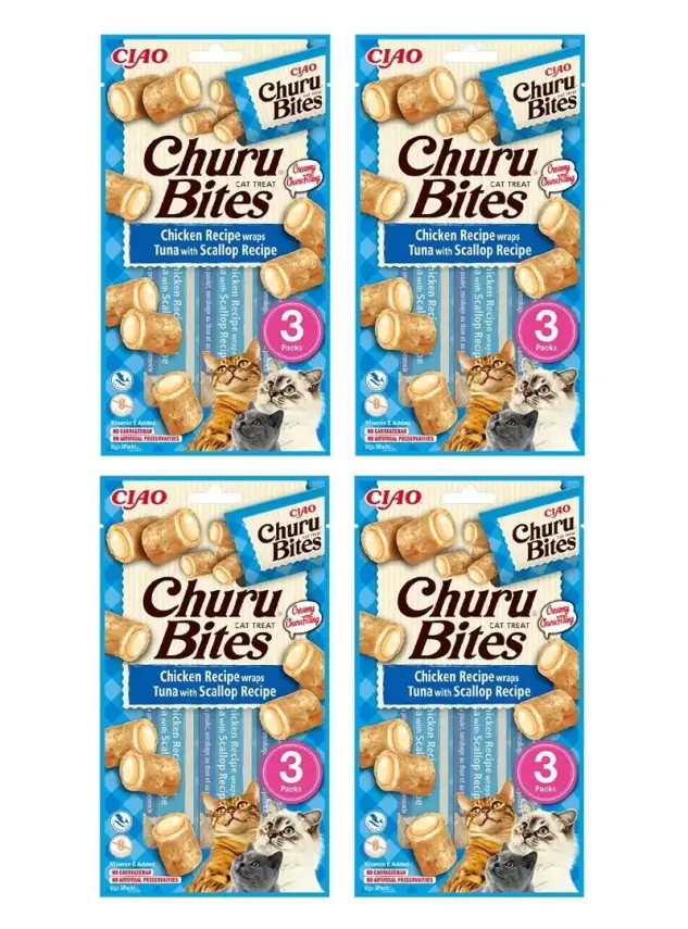Churu Bites Tavuk,Deniz Taraklı ve Ton Balıklı Kedi Ödül Maması 3x4 Paket - 1