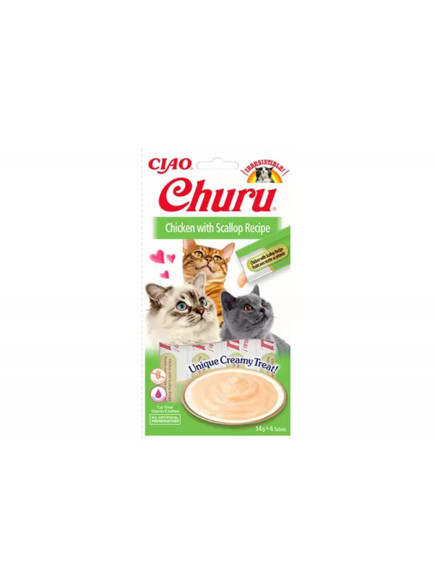 Churu Cream Tavuklu ve Deniz Taraklı Kedi Ödül Kreması 4x14 GR. - Inaba