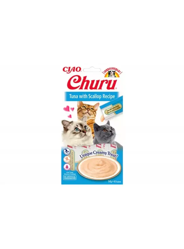 Churu Cream Ton Balıklı ve Deniz Taraklı Kedi Ödül Kreması 4x14 GR. - 1