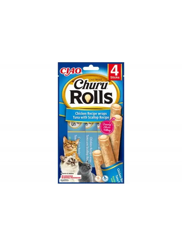 Churu Rols Sticks Deniz Taraklı, Tavuk Sargılı ve Ton Balıklı Kedi Ödül Maması 4x10 GR. - 1