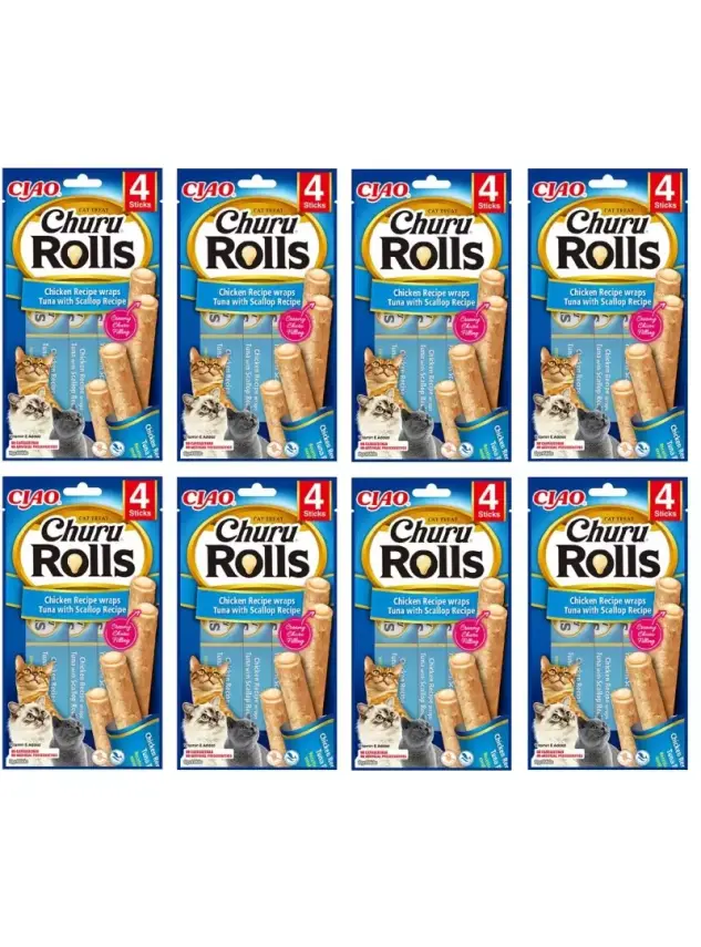 Churu Rols Sticks Tavuk Sargılı ve Ton Balıklı Kedi Ödül Maması 4x8 Adet - 1