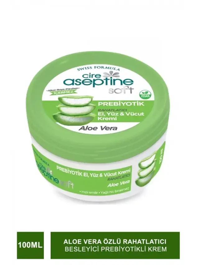 Cire Aseptine Soft Aloe Vera Özlü Rahatlatıcı Besleyici Prebiyotikli Krem 100 ml - 1