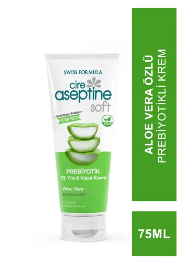 Cire Aseptine Soft Aloe Vera Özlü Rahatlatıcı Besleyici Prebiyotikli Krem 75 ml - 1