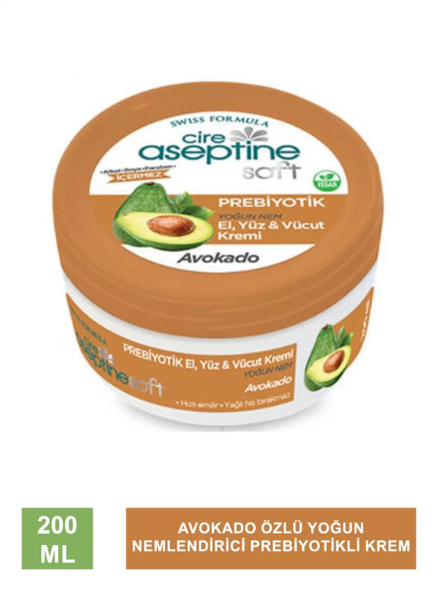 Cire Aseptine Soft Avokado Özlü Yoğun Nemlendirici Prebiyotikli Krem 200 ml - Cire Aseptine