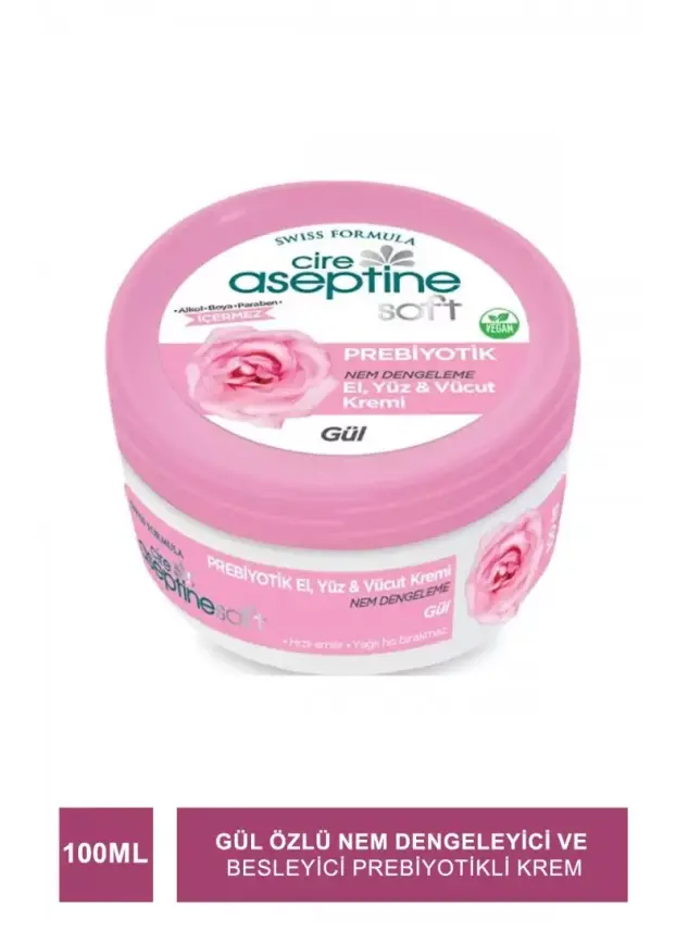 Cire Aseptine Soft Gül Özlü Nem Dengeleyici ve Besleyici Prebiyotikli Krem 100 ml - 1