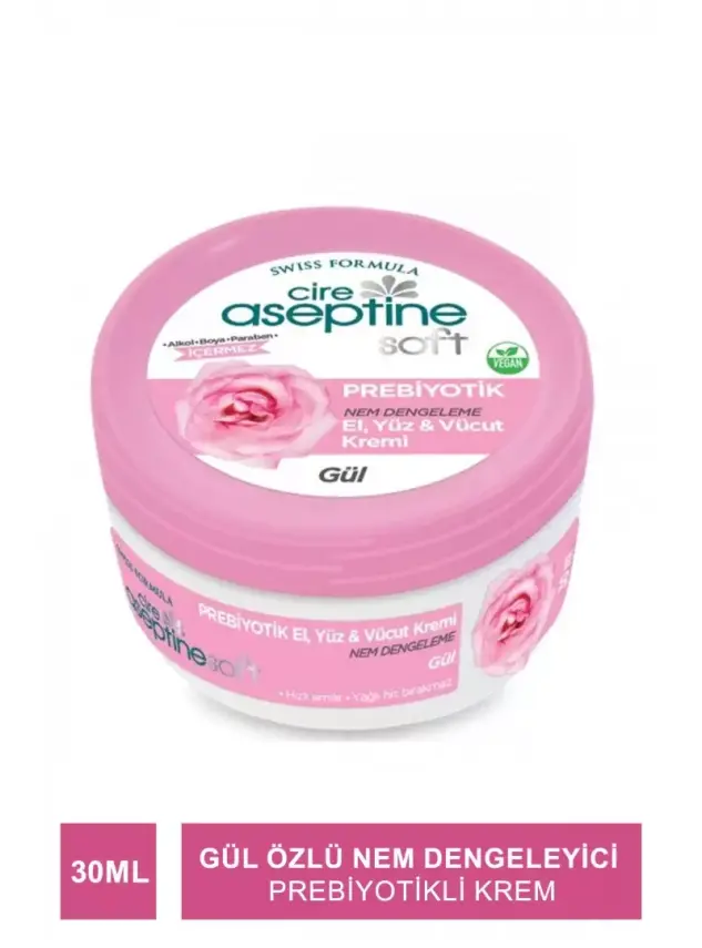 Cire Aseptine Soft Gül Özlü Nem Dengeleyici ve Besleyici Prebiyotikli Krem 30 ml - 1