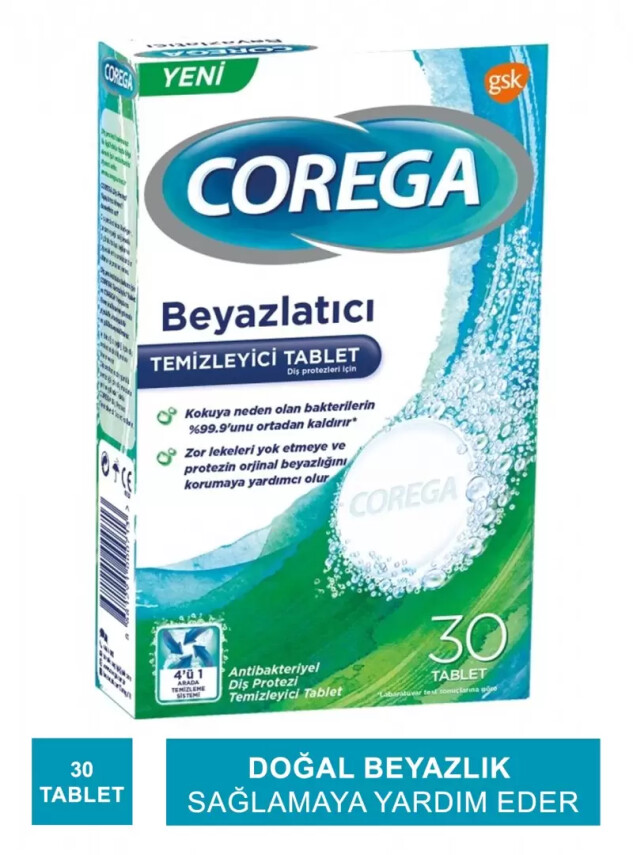 Corega Diş Protezi Beyazlatıcı Temizleyici 30 Tablet - Corega