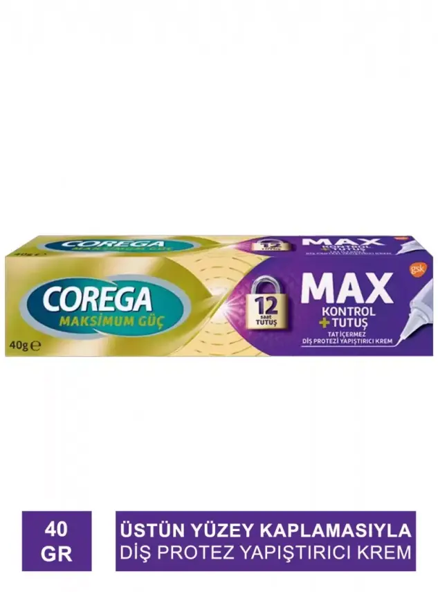 Corega Maximum Kontrol+Tutuş Diş Protezi Yapıştırıcı Krem 40 gr - 1