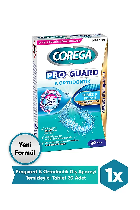 Corega Proguard Ortodontik Günlük Diş Protezi Temizleyici 30 Tablet - 1