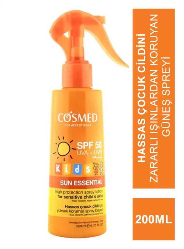 Cosmed Sun Essential Kids SPF 50+ Spray 200 ml Çocuklar İçin Yüksek Korumalı Güneş Kremi - 1