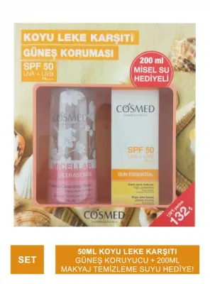 Cosmed Sun Essential SPF50+ Koyu Leke Karşıtı Güneş Kremi 50ml + Micellar Ultrasense Makyaj Temizleme Suyu 200ml - 1