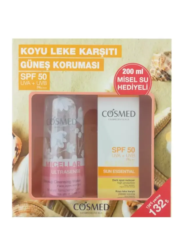 Cosmed Sun Essential SPF50+ Koyu Leke Karşıtı Güneş Kremi 50ml + Micellar Ultrasense Makyaj Temizleme Suyu 200ml - 2