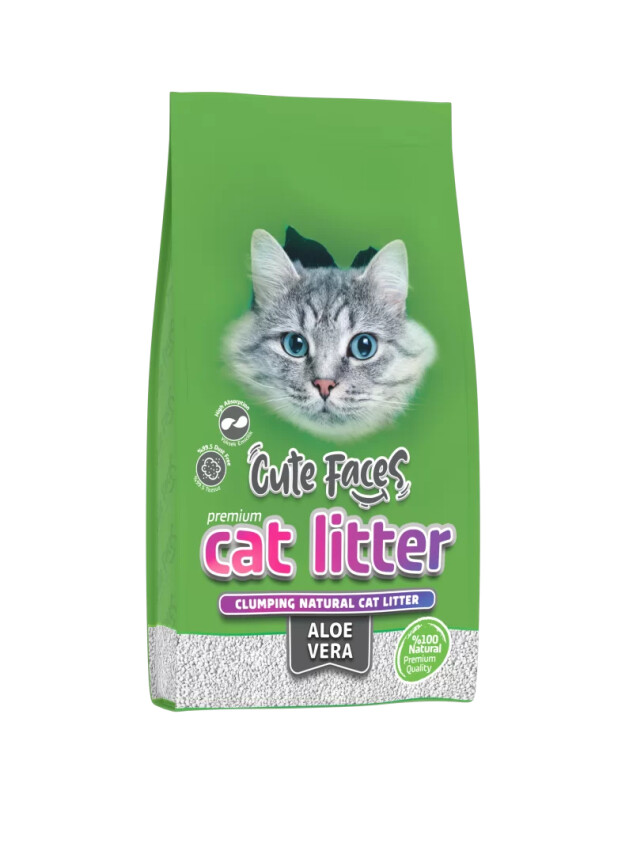 Cute Faces Aloe Vera Kokulu Topaklanan İnce Taneli Kedi Kumu 10L. - Cute Faces