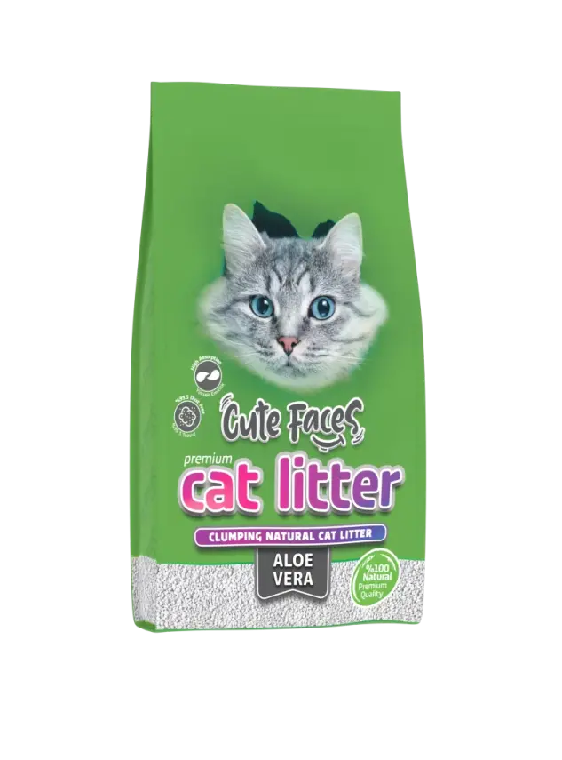 Cute Faces Aloe Vera Kokulu Topaklanan İnce Taneli Kedi Kumu 10L. - 1