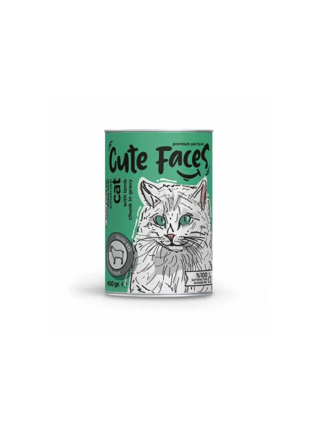 Cute Faces Kuzu Parça Etli Soslu Yetişkin Kedi Konservesi 400 Gr - Cute Faces