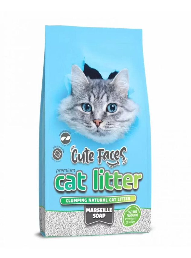 Cute Faces Marsilya Sabun Kokulu Topaklanan İnce Taneli Kedi Kumu 10L. - Cute Faces