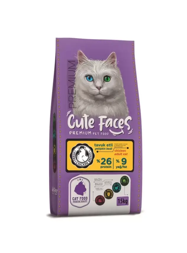 Cute Faces Premium Adult Cat 26/9 Chicken 15 Kg - 1