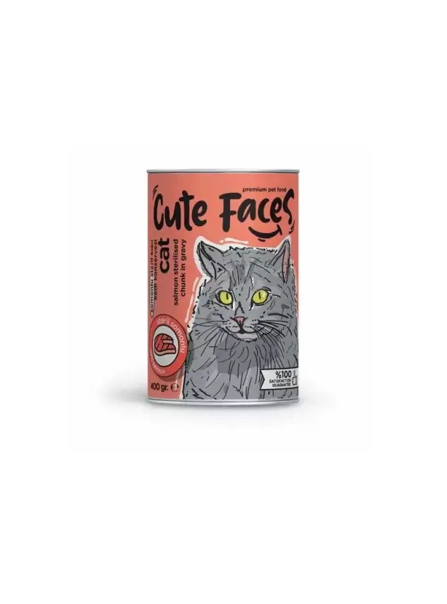 Cute Faces Somonlu Parça Etli Soslu Steril Kedi Konservesi 400 Gr - 1